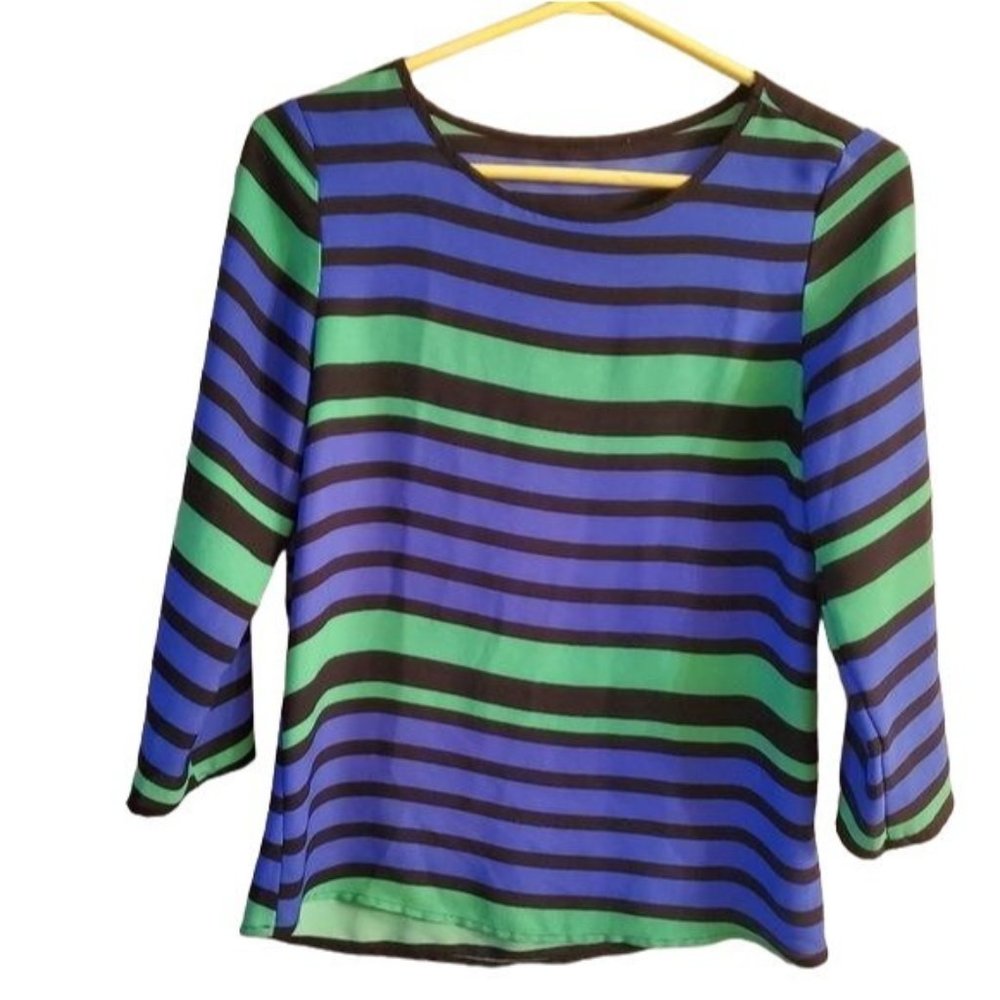 Forever 21 Blue, Green & Black striped Blouse